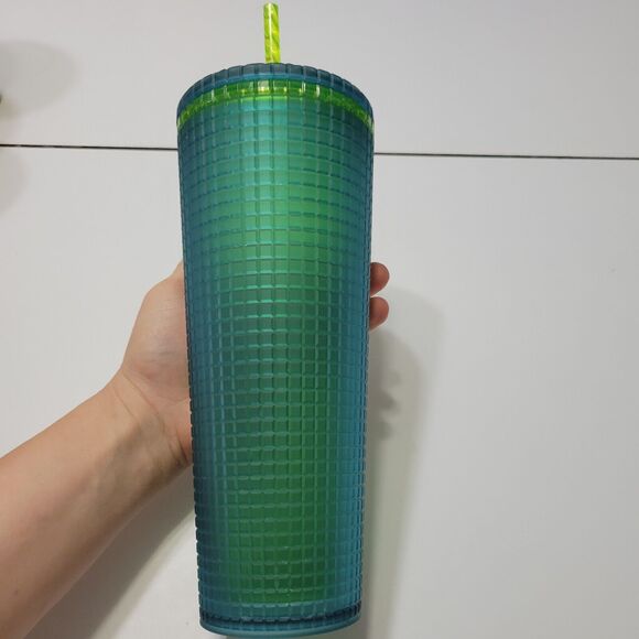 Starbucks Studded Tumbler 2022 Mountain D Green Disco Grid Prism Venti 24 oz Cup - Picture 1 of 12